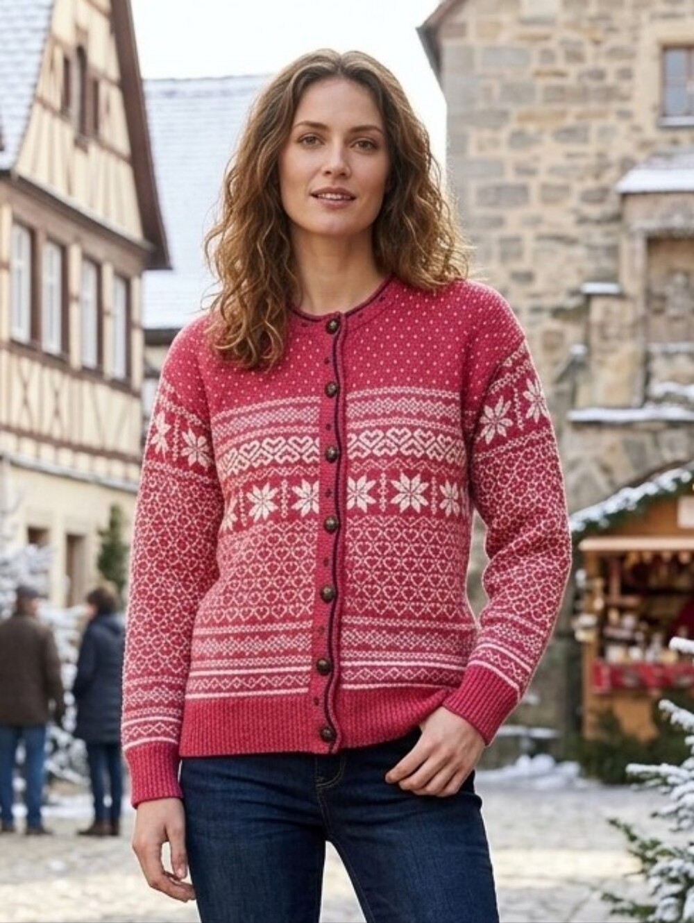 Northern Reflections Women's Vintage Festive Red Heart Knit Cardigan Size Small